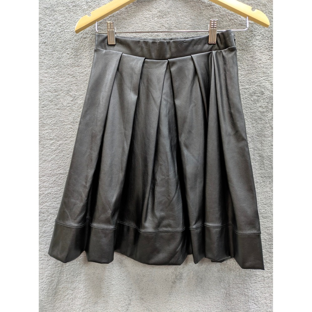 Edgy Pleated PU Skirt Women 8 Black Faux Leather A-Line Knee Length Side Zip